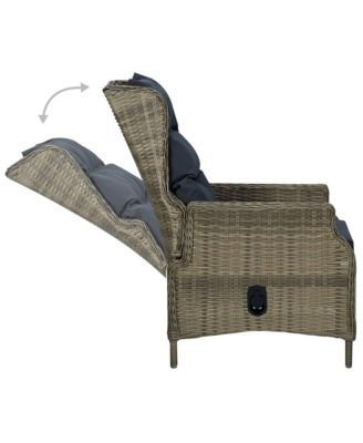 Reclining Patio Chair with Footstool Poly Rattan Brown