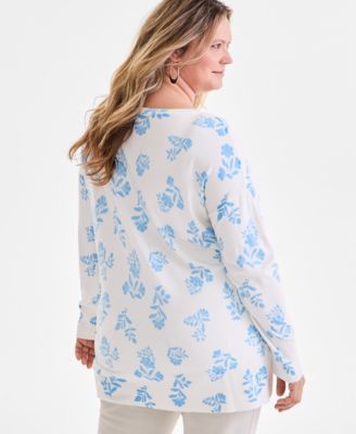 Plus Size Printed Tunic Sweater Exclusively at Macy's