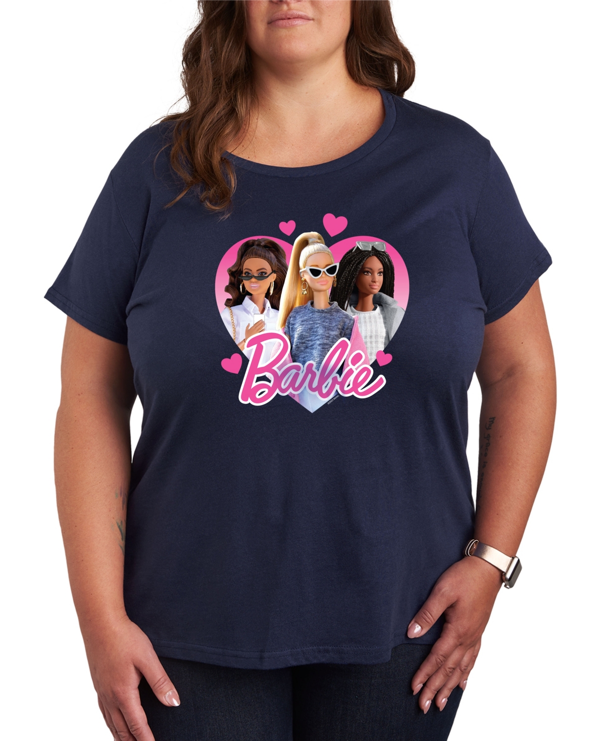 Hybrid Apparel Plus Size Trendy Barbie Heart Graphic Crew Neck T-shirt In Blue