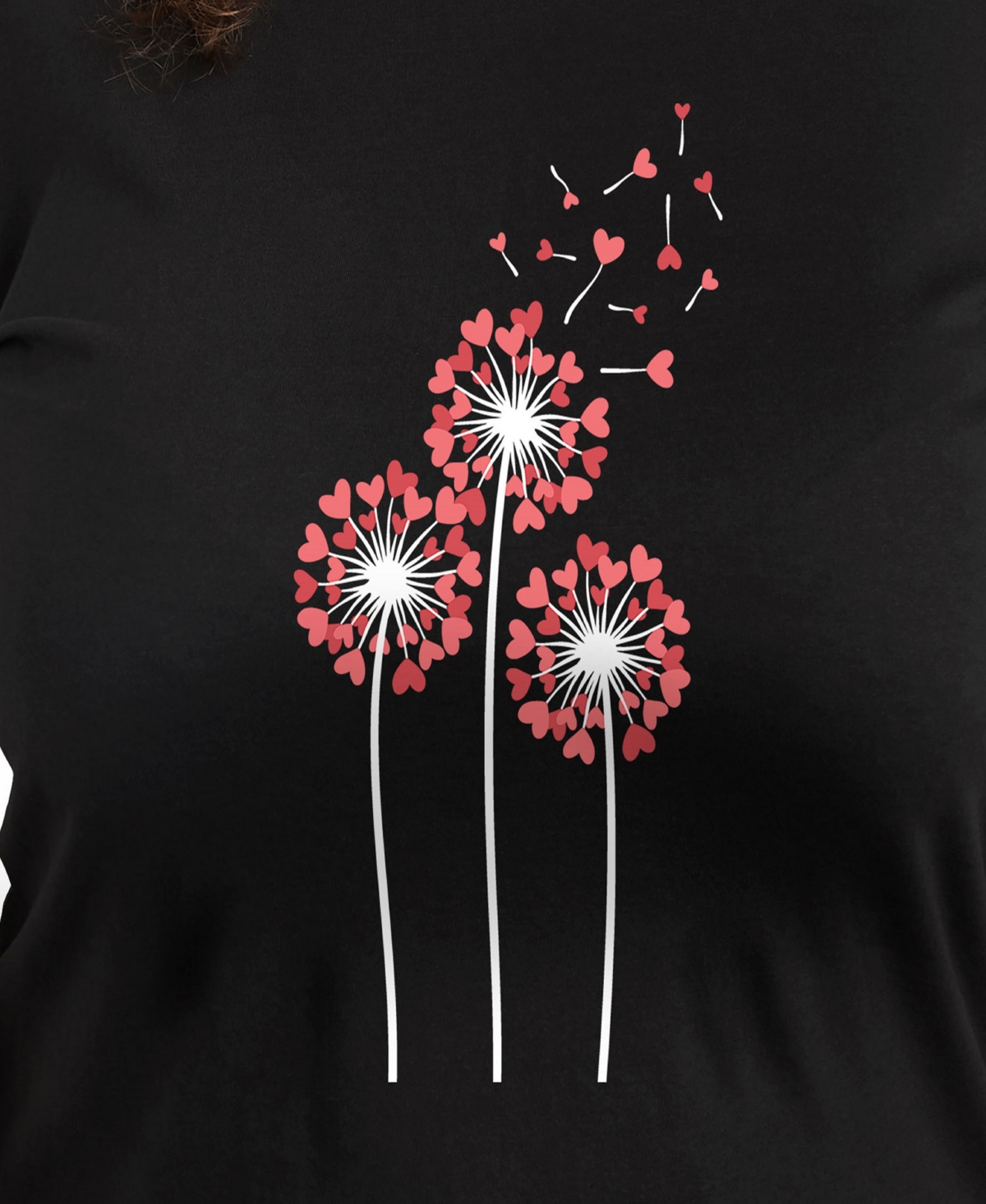 Hybrid Apparel Plus Size Trendy Dandelion Heart Graphic Crew Neck T-shirt In Black