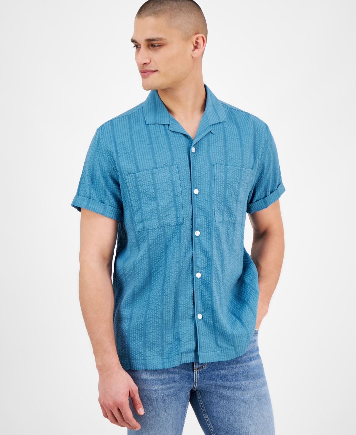 Shop Sun + Stone Men's Hayes Shirt, Exclusively At Macy's In Salty Sea