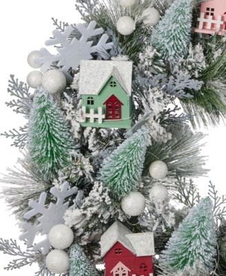 26" Pre-Lit Snowy Cottage Wreath