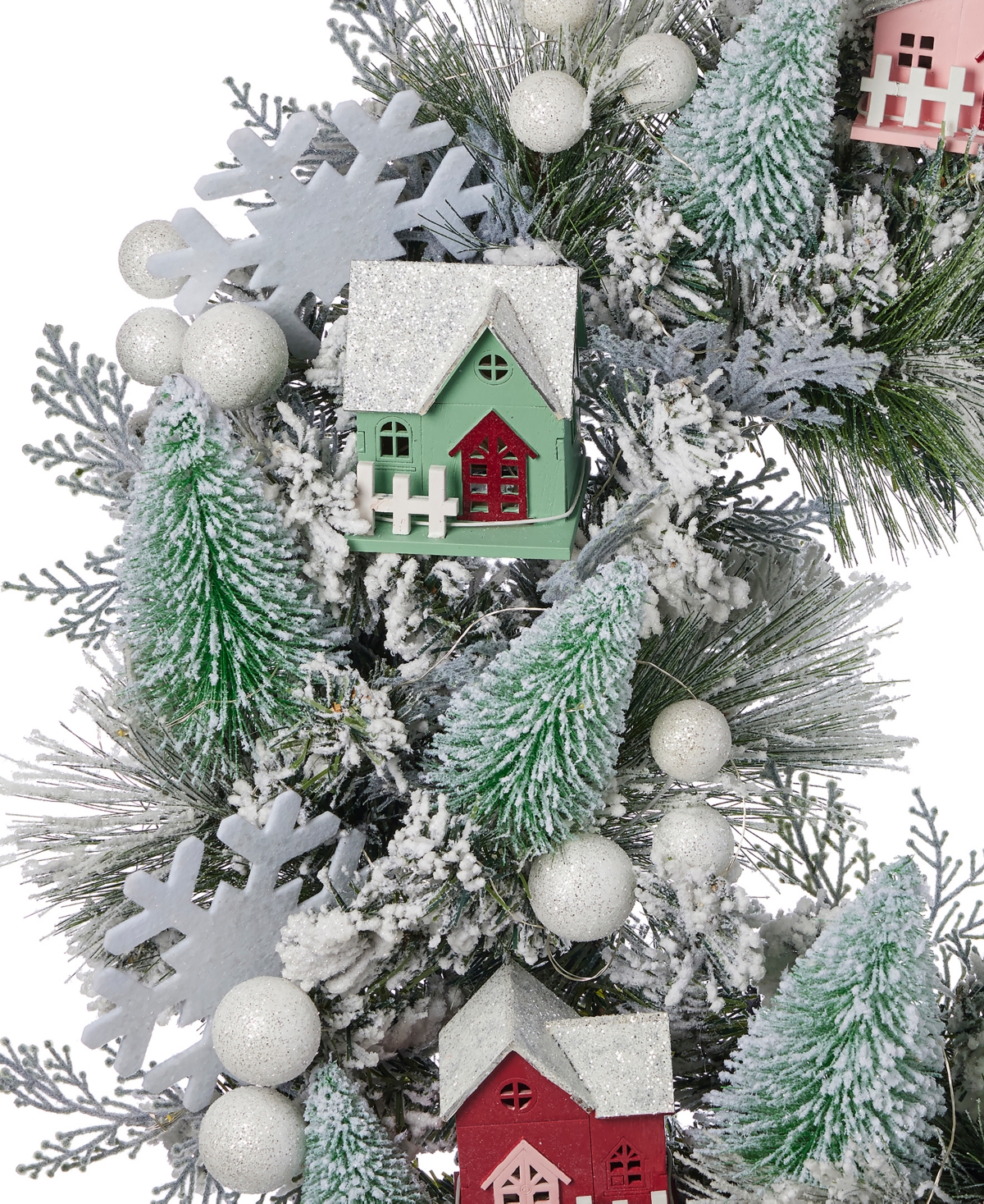 Seasonal 26" Pre-Lit Snowy Cottage Wreath