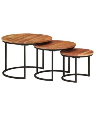Nesting Table Set of 3 Natural wood and black