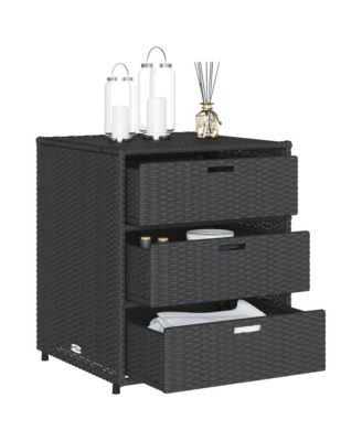 Garden Storage Cabinet Black Poly Rattan, Powder-Coated Steel