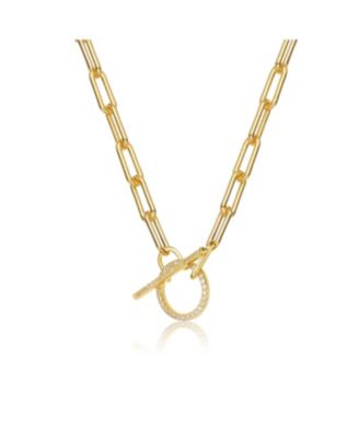 Sterling Silver 14K Gold Plated Cubic Zirconia Spring Ring Chain Necklace