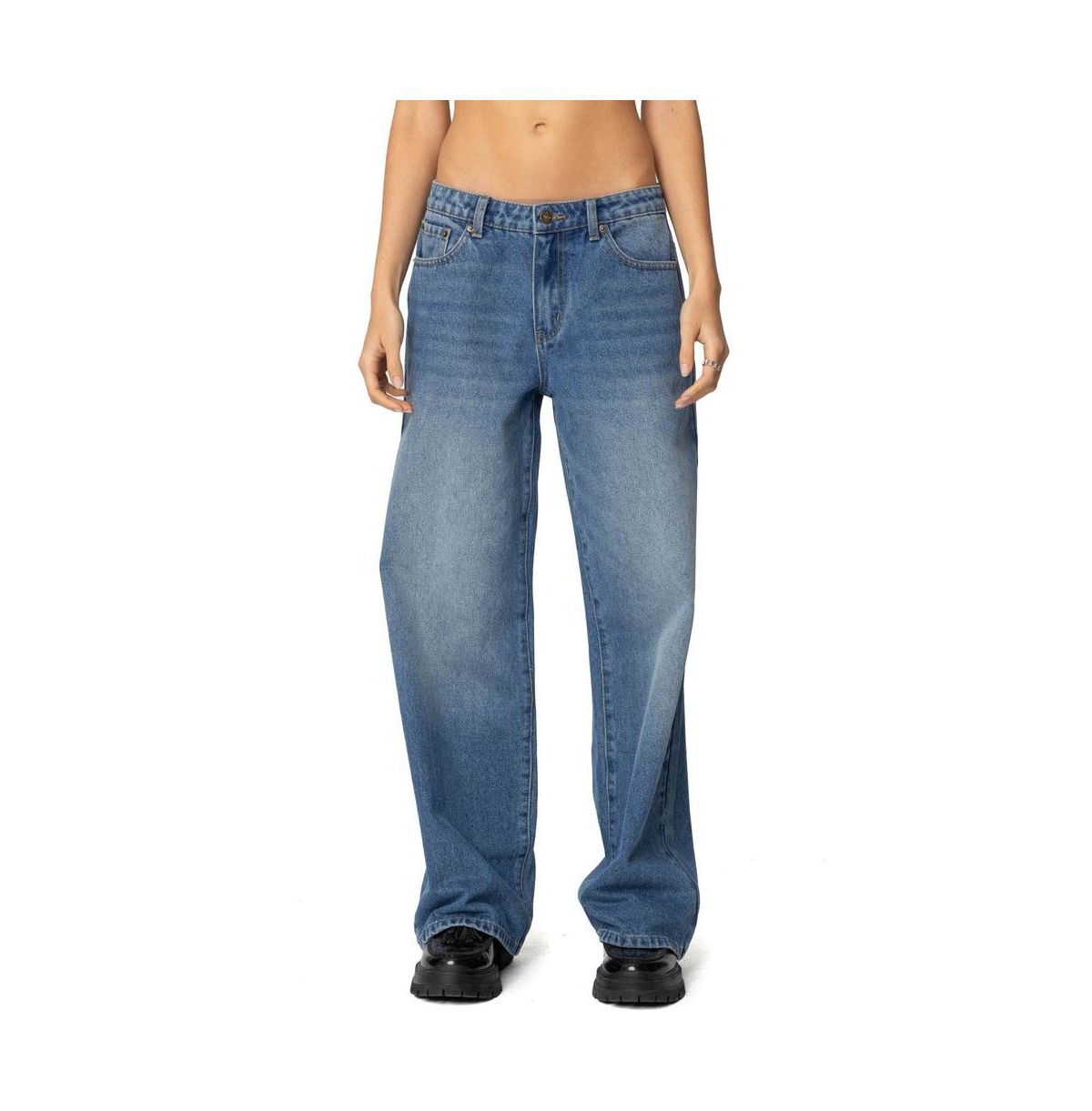 Womens Nyc Washed Low Rise Jeans - Blue-washed