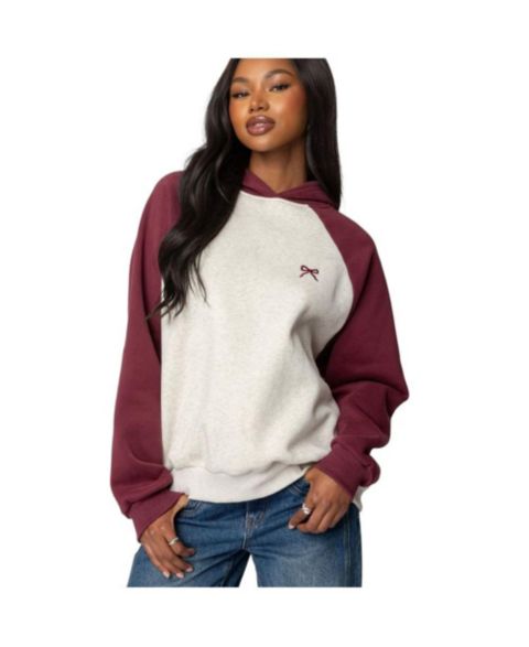 Женское худи Edikted Raglan Bow Oversized, цвет: Бордовый серый меланжевый