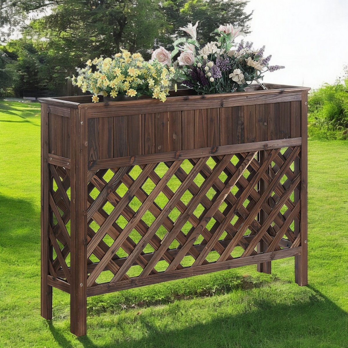 Slickblue Weathered Cedar Raised Patio Planter - Spacious and Elegant Outdoor Storage
