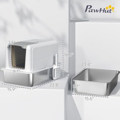 2 in 1 Stainless Steel Cat Litter Box with Removable Lid,