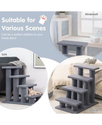 24'' 4-Step Pet Stairs Carpeted Ladder Ramp 8 Scratching Post Cat Tree Climber