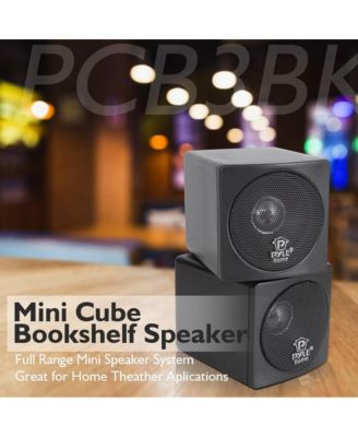 3" Mini Cube Bookshelf Speakers, Full Range, 100W Power, Black (Pair)