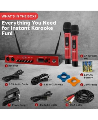 UHF Wireless Microphone System with Bluetooth - Dual Channel, 2 Handheld Mics, Portable Mixer, Red