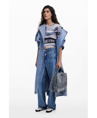 Women's Medium braided denim-effect backpack