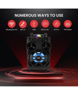 Portable Bluetooth PA Speaker - 580W 8” Rechargeable Outdoor BT Karaoke Audio System - TWS, Disco Party Lights, LED Display, FM/AUX/MP3/USB/SD, 6.5mm in, Trolley, Wheels - Wireless Mic, Remote