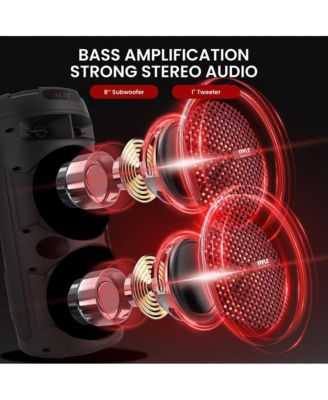 Outdoor Bluetooth Speakers, 300W High-Powered PA System, 8" Rechargeable Bluetooth Speaker with Microphone, BT Karaoke Audio System-FM/AUX/MP3/USB, Carry Handle-Wireless Mic, Remote Control