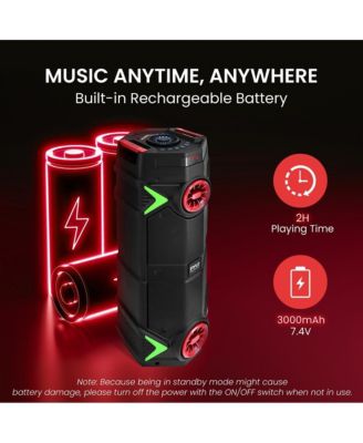 Dual 8” Portable PA Speaker with Bluetooth, Flashing Party Lights, USB/SD/FM Radio & Wireless Microphone