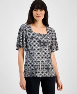 JM Collection - Women's Graceful Geo Knit Crepe Top