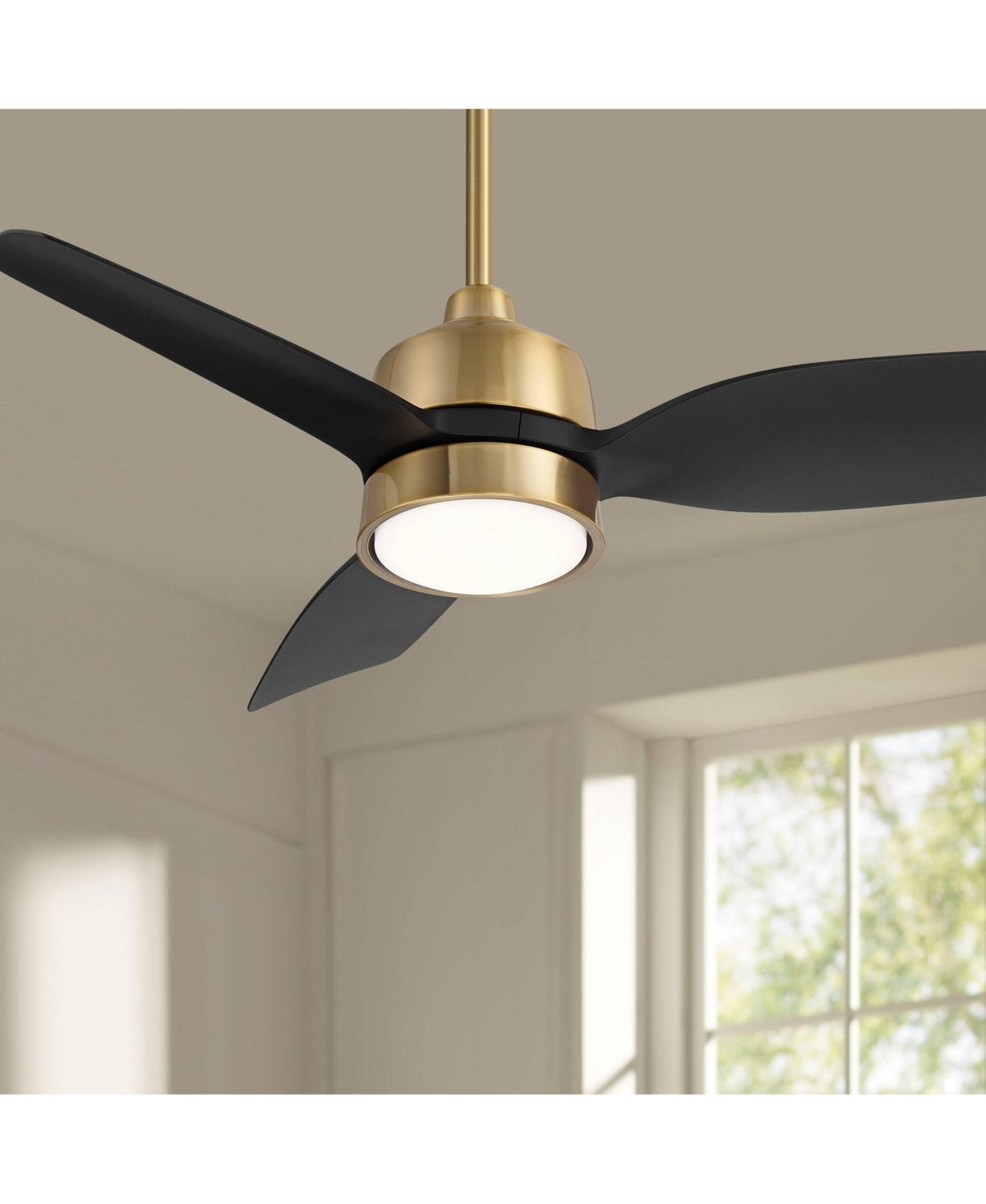 Casa Vieja 36" Verdin Modern Indoor Outdoor Ceiling Fan 3 Blade Led Light Remote Control Brass Finish Black Blades Bedroom Living Room Kitchen Garage