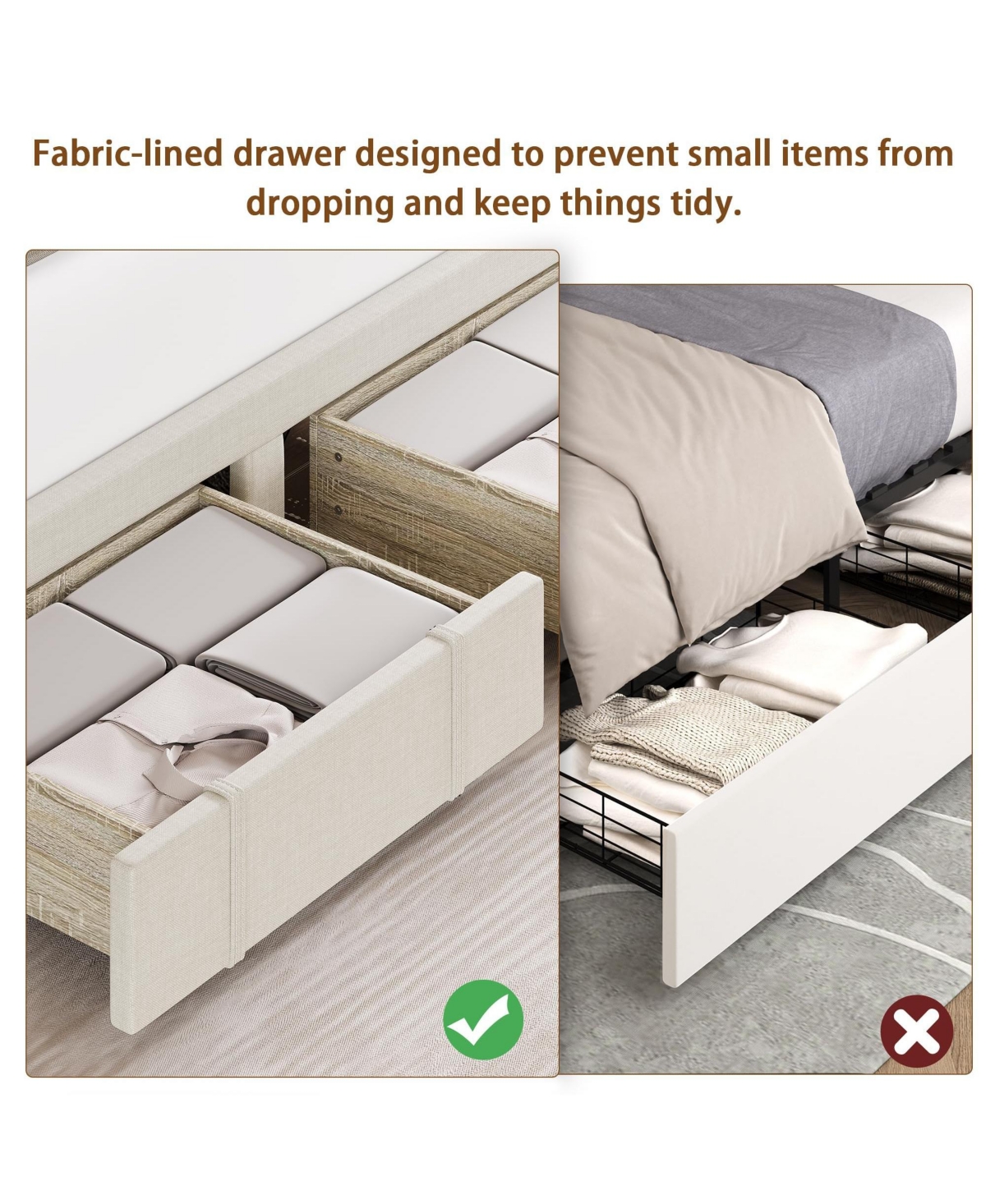 Queen Size Bed Frame with 1 Storage Drawers, Upholstered Platform Bed Frame