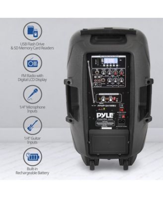 Wireless Portable PA Speaker System-Compatible with Bluetooth,Active Loudspeaker,1000 Watt Powered 2-Way Waterproof Amplifier, 12” Subwoofer, Tweeter, RCA, XLR, Mic In for Dj & Party-PPHP1241WMU