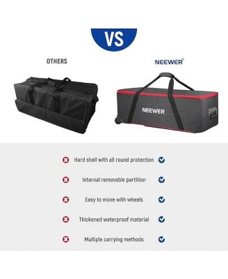 Trolley Case for Photo Studio Equipment, Tripod Rolling Bag with Wheels/Straps/Padded Compartment/Handle for Light Stands, Strobes, Photography Accessories