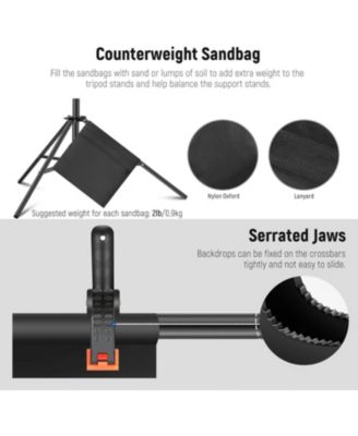 Photo Studio Backdrop Support System, 10ft/3m Wide 6.6ft/2m High Adjustable Background Stand with 4 Crossbars, 6 Backdrop Clamps, 2 Sandbags, and Carrying Bag for Portrait & Studio Photography