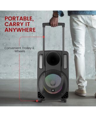 10   Portable PA Speaker System - Wireless BT Streaming PA & Karaoke Party Audio Speaker, Two Wireless Mic, Wired Microphone, Tablet Stand, Flashing Party Lights, MP3/USB//FM Radio - PHPWA10TB