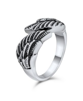 Stainless Steel Angel Wing Band Ring Biker Jewelry Oxidized