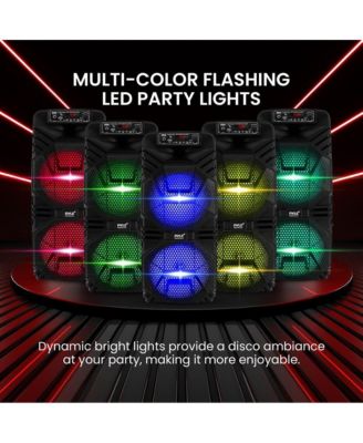 Bluetooth PA Speaker System - 600W Rechargeable Outdoor Bluetooth Speaker Portable PA System w/ Dual 8” Subwoofer 1” Tweeter, Microphone In, Party Lights, USB, Radio, Remote - Pyle PPHP2836B