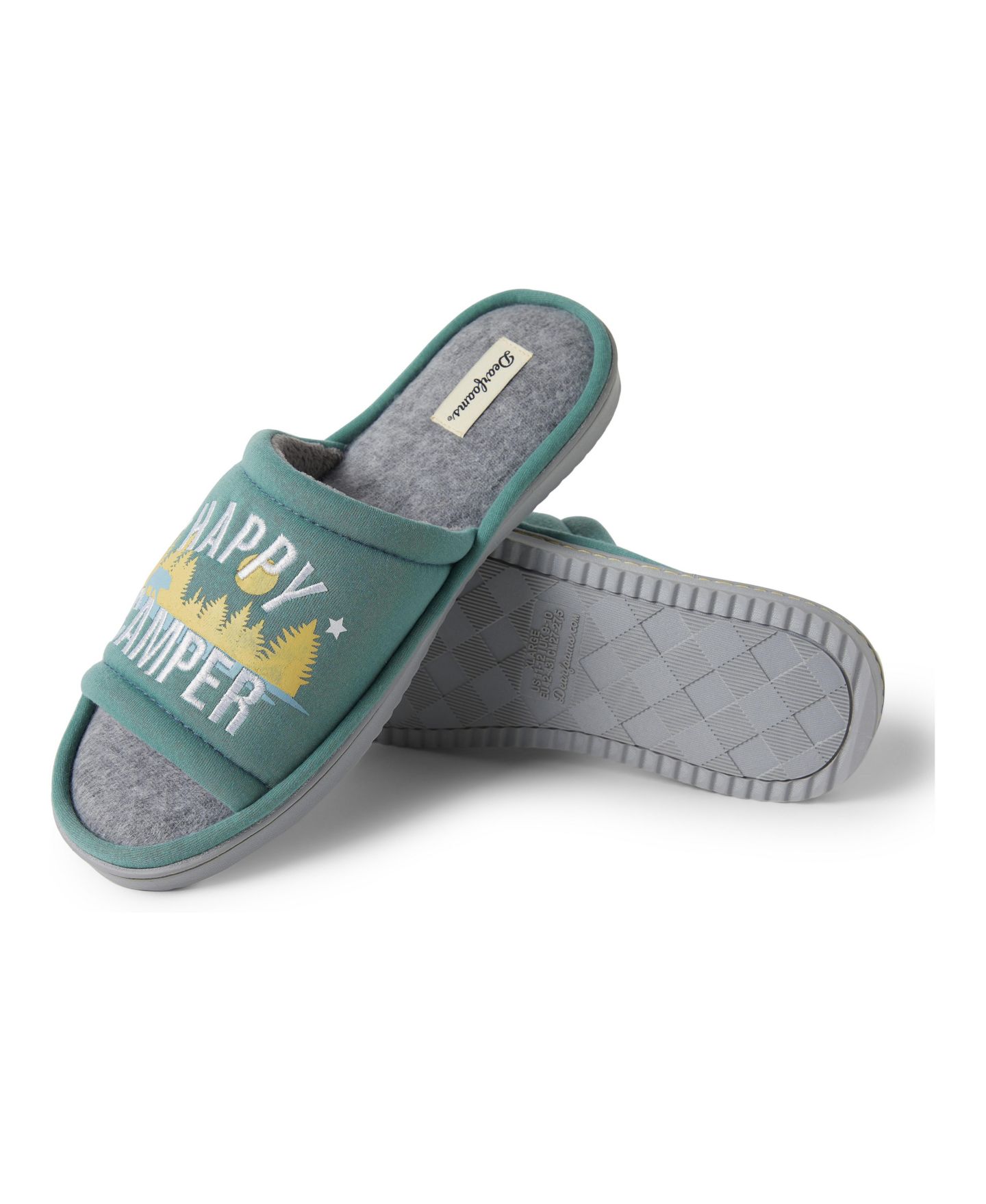 Мужские тапочки Dearfoams Lennox Happy Camper Knit Shower Slide House Slipper, цвет: Зелёный — фото 4