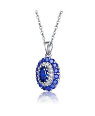 Long Lasting Sterling Silver with White Gold Plated and Cubic Zirconia Oval Pendant Necklace