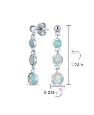 Geometric 3 Bezel Round Disc Linear Circle Synthetic Opal Dangle Earrings Sterling Silver
