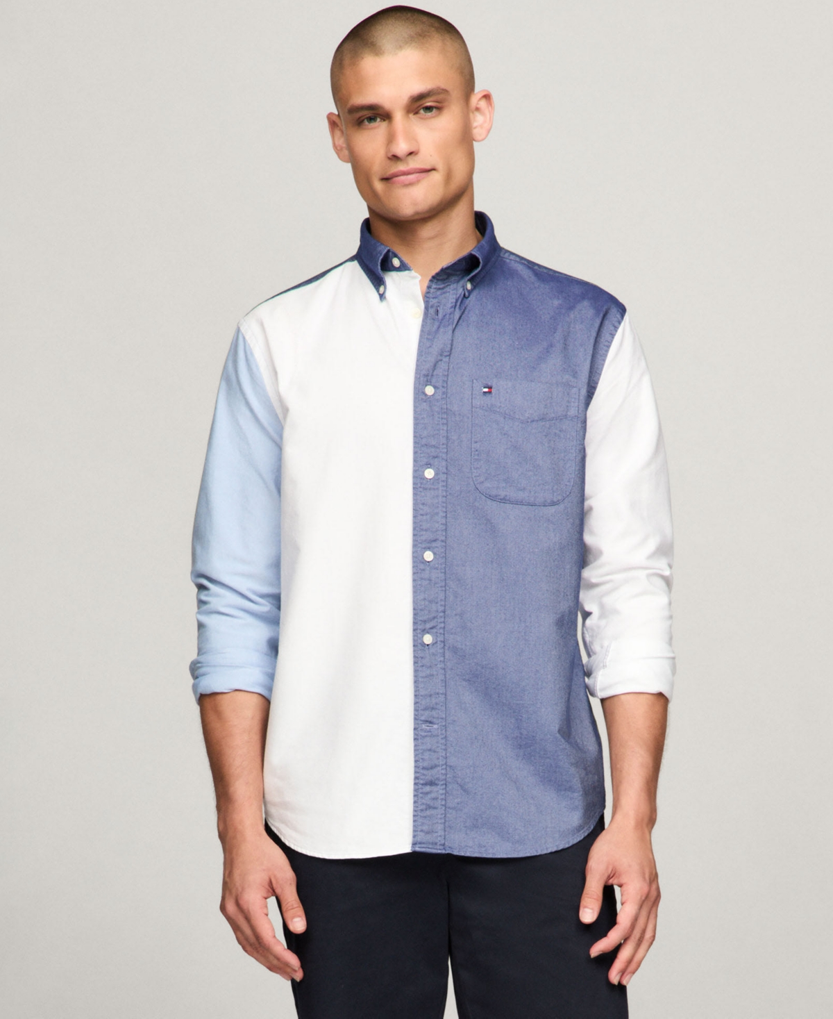 Men's Big & Tall Long Sleeve Colorblocked Heritage Oxford Shirt - Desert Sky / Multi
