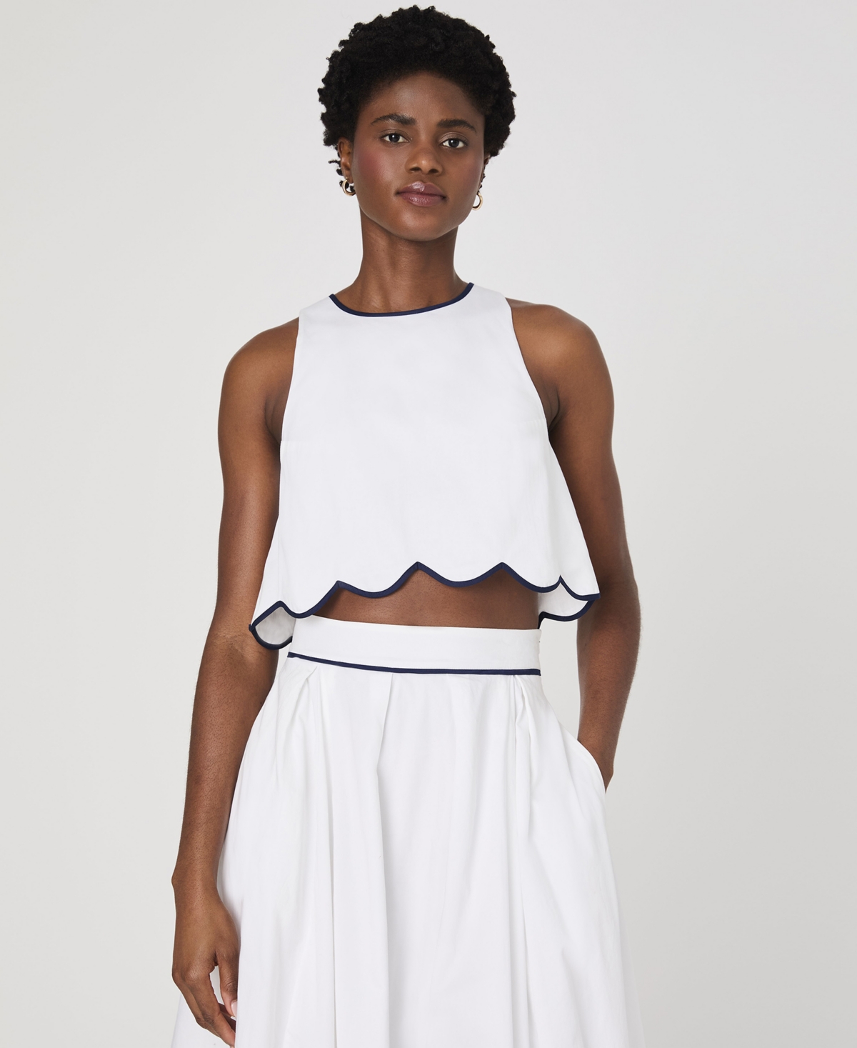 French Connection Women's Alexis Cotton Scalloped Crop Top