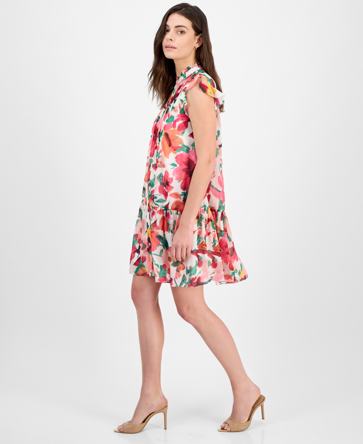 Julia Jordan Women's Floral-print Ruffle-sleeve Mini Dress In Ivory,mult