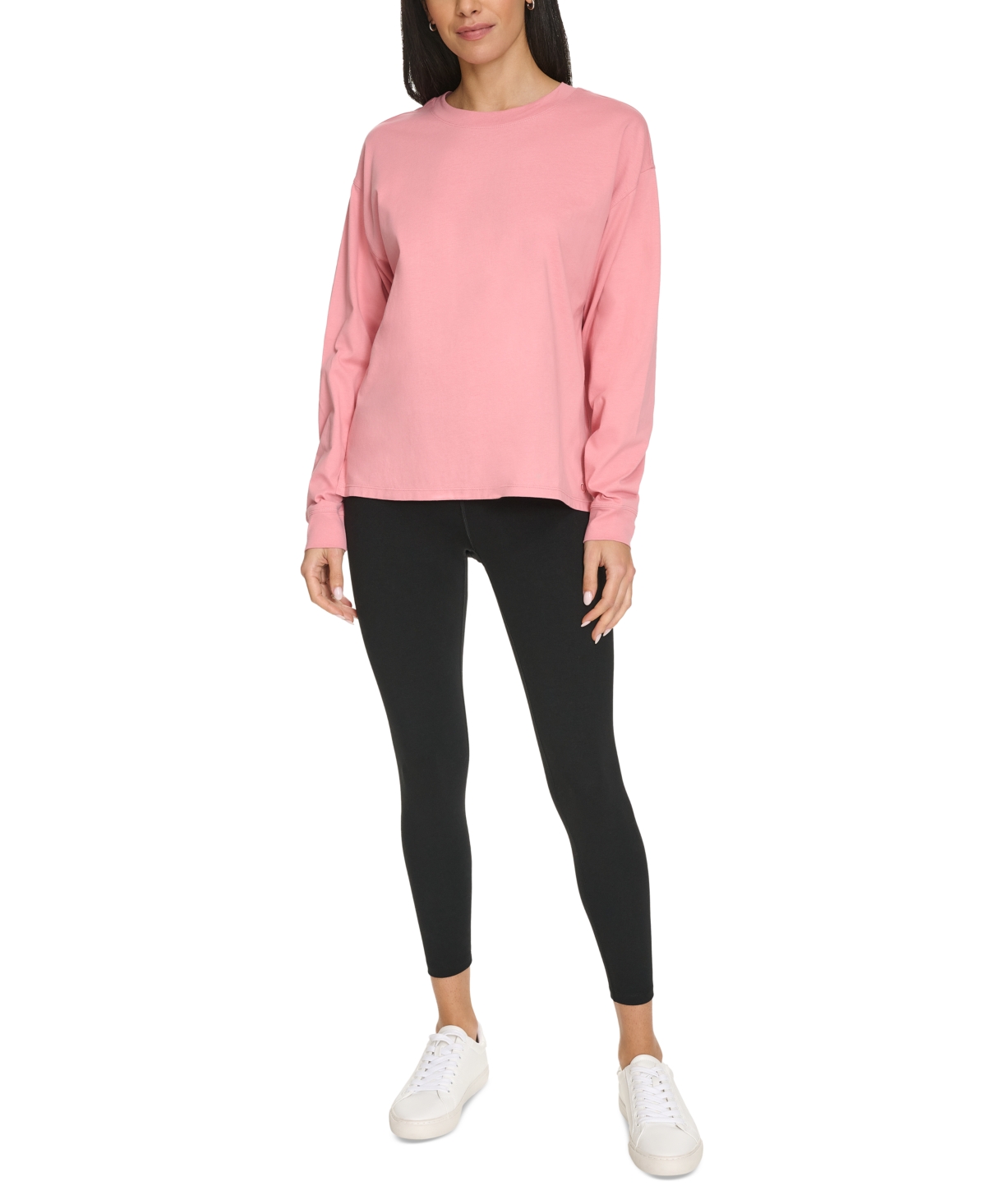 Calvin Klein Performance Women's Long-sleeve Crewneck T-shirt In Brandied Apricot