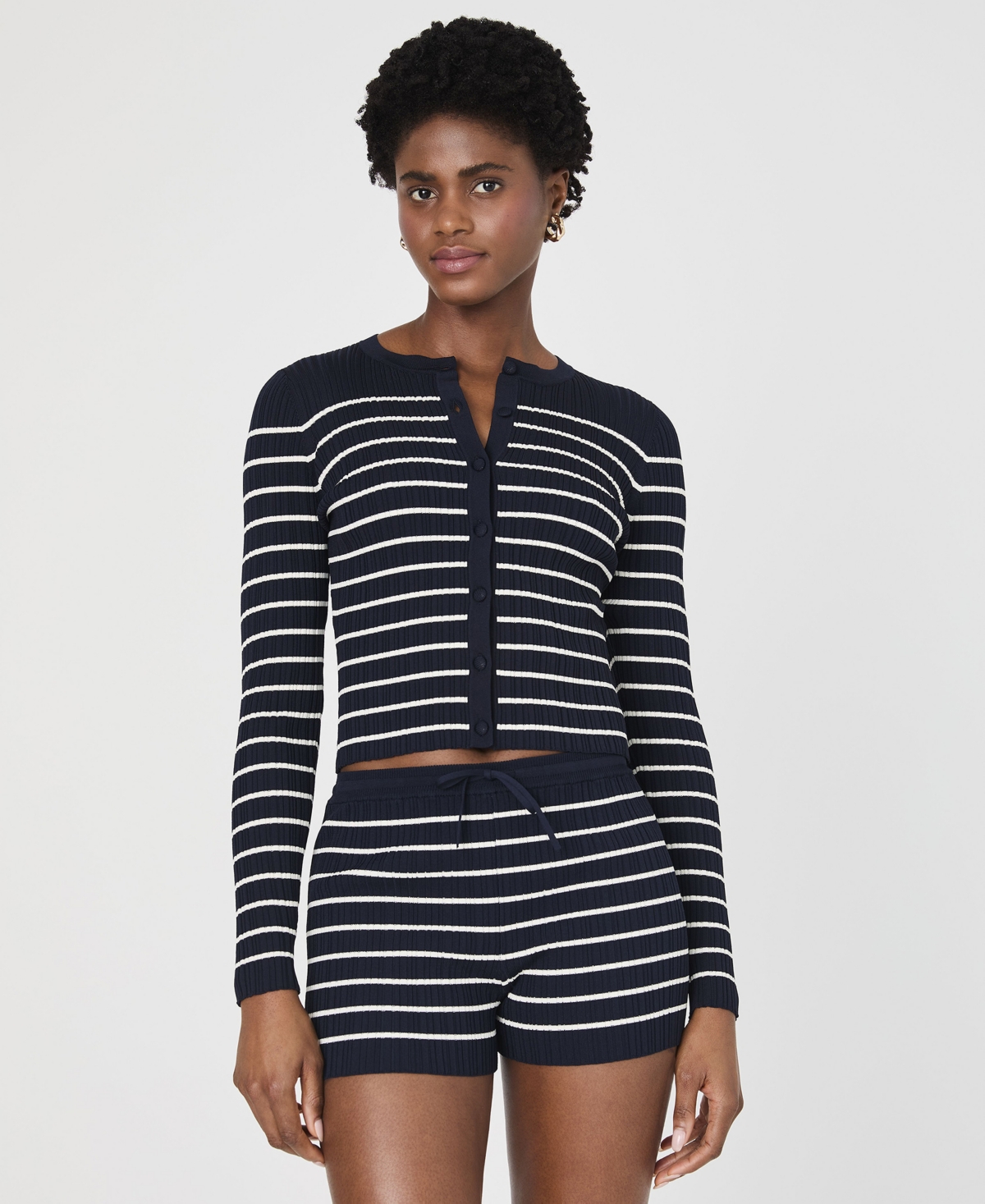 French Connection Stripe Rib Cardigan In Multi