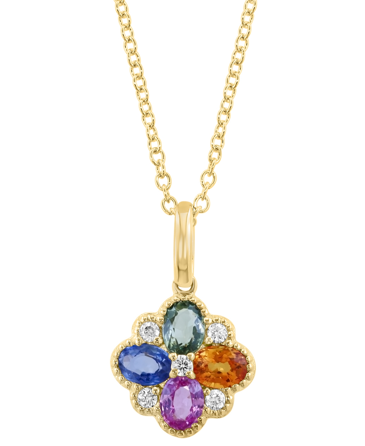 EFFY COLLECTION EFFY MULTI-SAPPHIRE (7/8 CT. T.W.) & DIAMOND (1/10 CT. T.W.) FLOWER 18" PENDANT NECKLACE IN 14K GOLD 