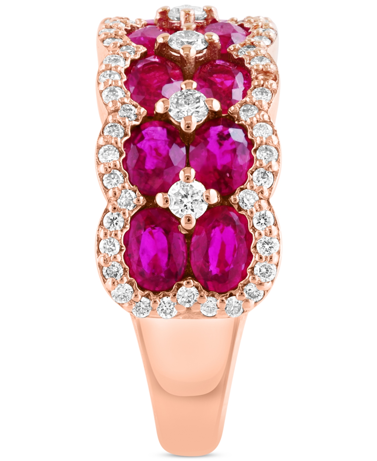 Effy Collection Effy Ruby (3-1/3 Ct. T.w.) & Diamond (1/2 Ct. T.w.) Multirow Statement Ring In 14k Rose Gold In Rose Gold