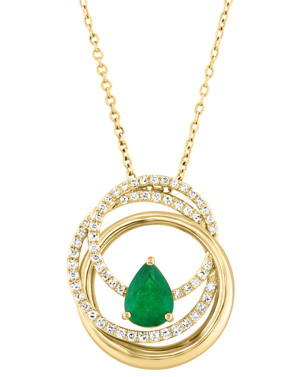 EFFY COLLECTION EFFY EMERALD (1/2 CT. T.W.) & DIAMOND (1/5 CT. T.W.) INTERLOCKING CIRCLES 18" PENDANT NECKLACE IN 14 