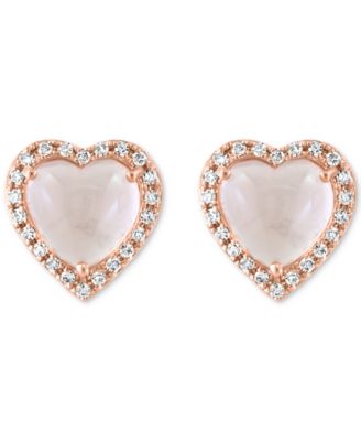 EFFY&reg; Rose Quartz (1-7/8 ct. t.w.) & Diamond (1/8 ct. t.w.) Halo Heart Stud Earrings in 14k Rose Gold