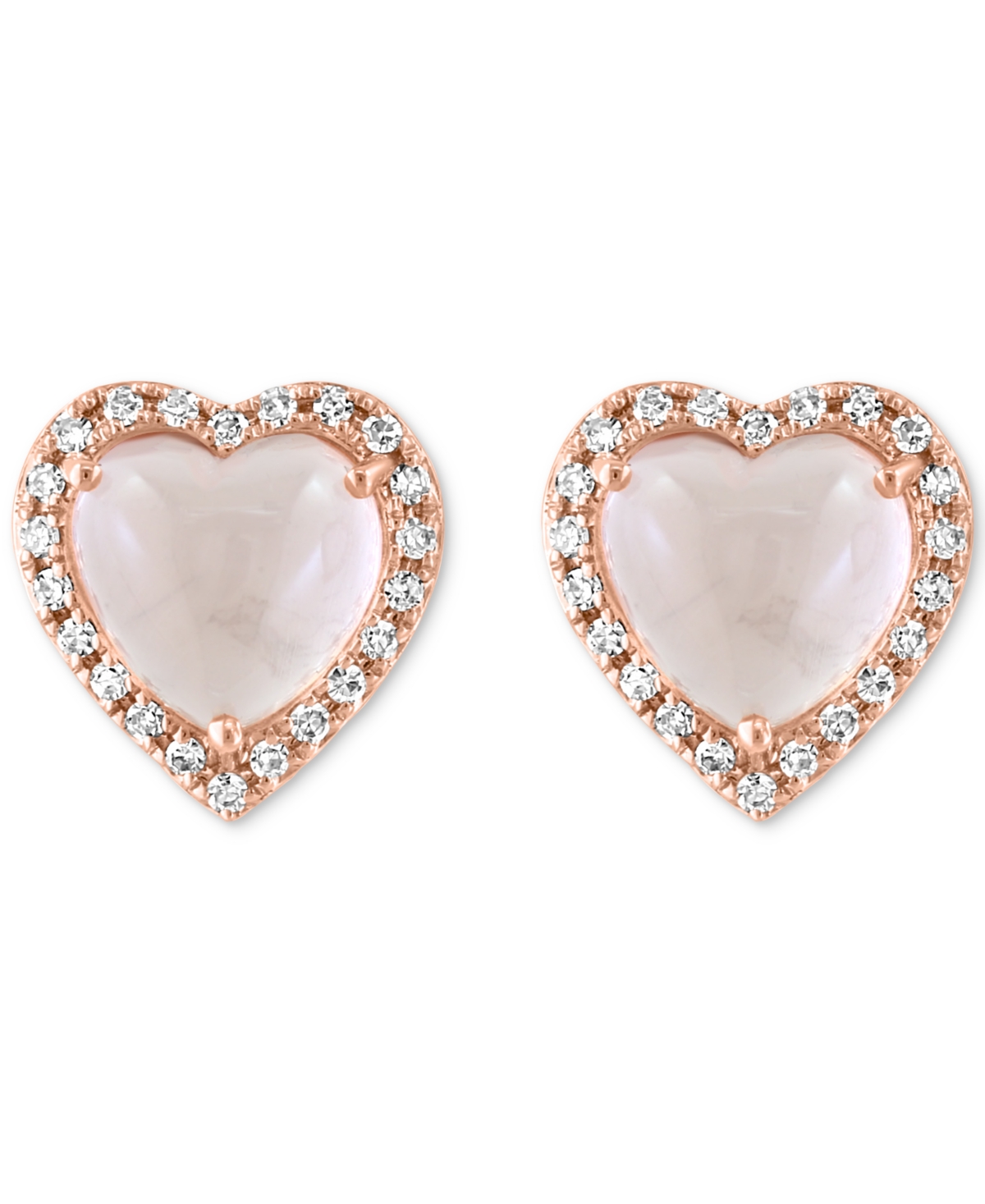 Effy Collection Effy Rose Quartz (1-7/8 Ct. T.w.) & Diamond (1/8 Ct. T.w.) Halo Heart Stud Earrings In 14k Rose Gold In Rose Gold