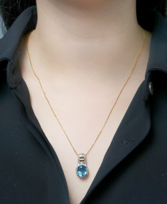 Swiss Blue Topaz (3-1/5 ct. t.w.), London Blue Topaz (1/6 ct. t.w.) & Diamond (1/5 ct. t.w.) Pendant Necklace in 14k Gold, 18" + 2" extender
