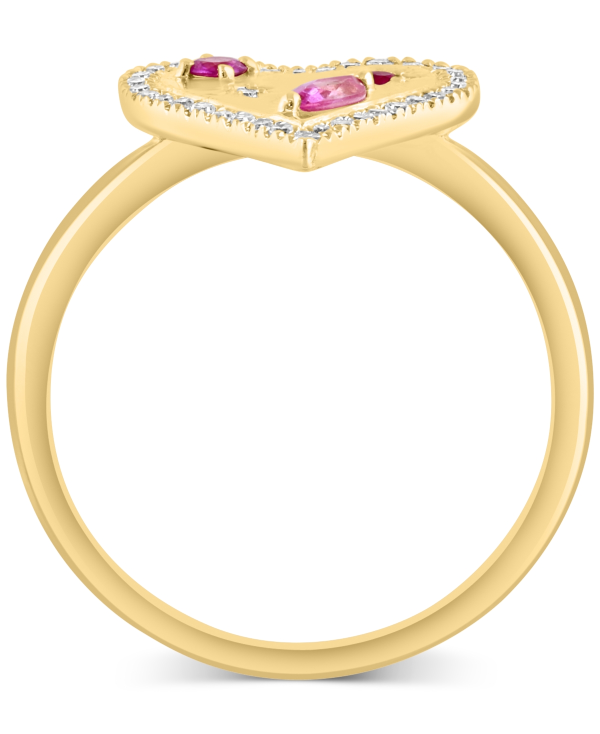 Effy Collection Effy Pink Sapphire (1/4 Ct. T.w.), Ruby Accent, & Diamond (1/6 Ct. T.w.) Heart Halo Ring In 14k Gold In Gold