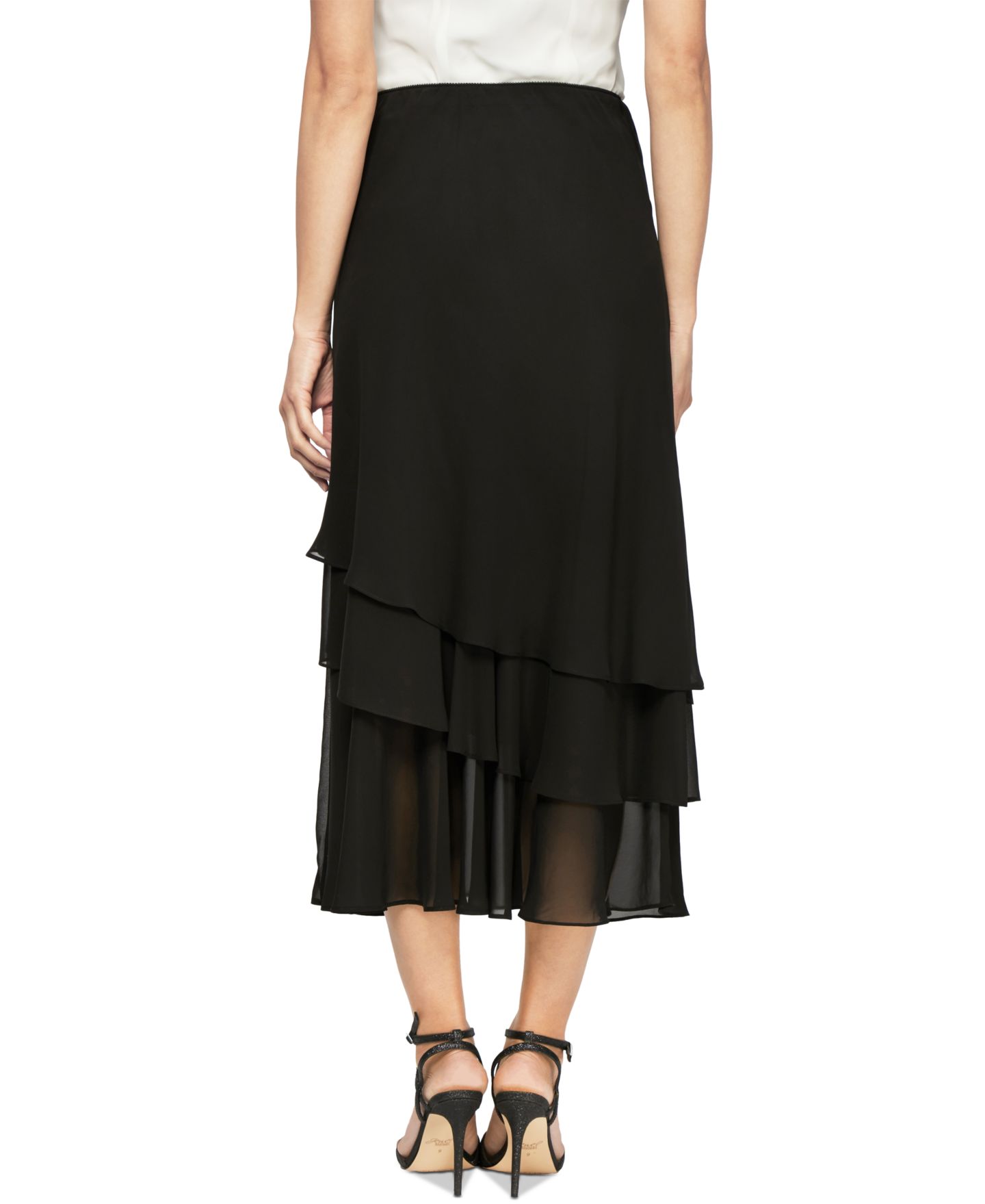 Женская юбка Alex Evenings Tiered Chiffon Midi, цвет: Чёрный — фото 2