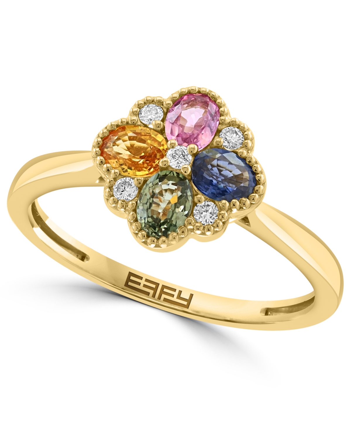 Effy Multi-Sapphire (7/8 ct. t.w.) & Diamond (1/20 ct. t.w.) Flower Ring in 14k Gold - Gold