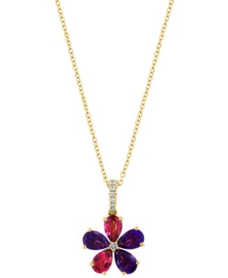 EFFY&reg; Multi-Gemstone (1-7/8 ct. t.w.) & Diamond (1/20 ct. t.w.) Flower 18" Pendant Necklace in 14k Gold