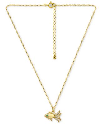 Lab-Created Green Quartz & Cubic Zirconia Fish Pendant Necklace in 18k Gold, 16" + 2" extender, Exclusively at Macy's