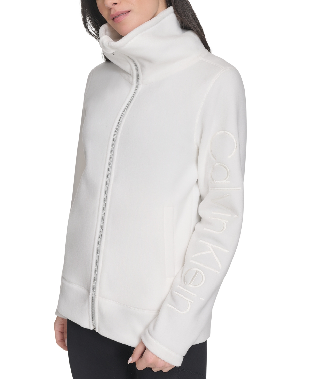 Calvin Klein Women's Active Tech Fleece Mock-neck Jacket In Cloud